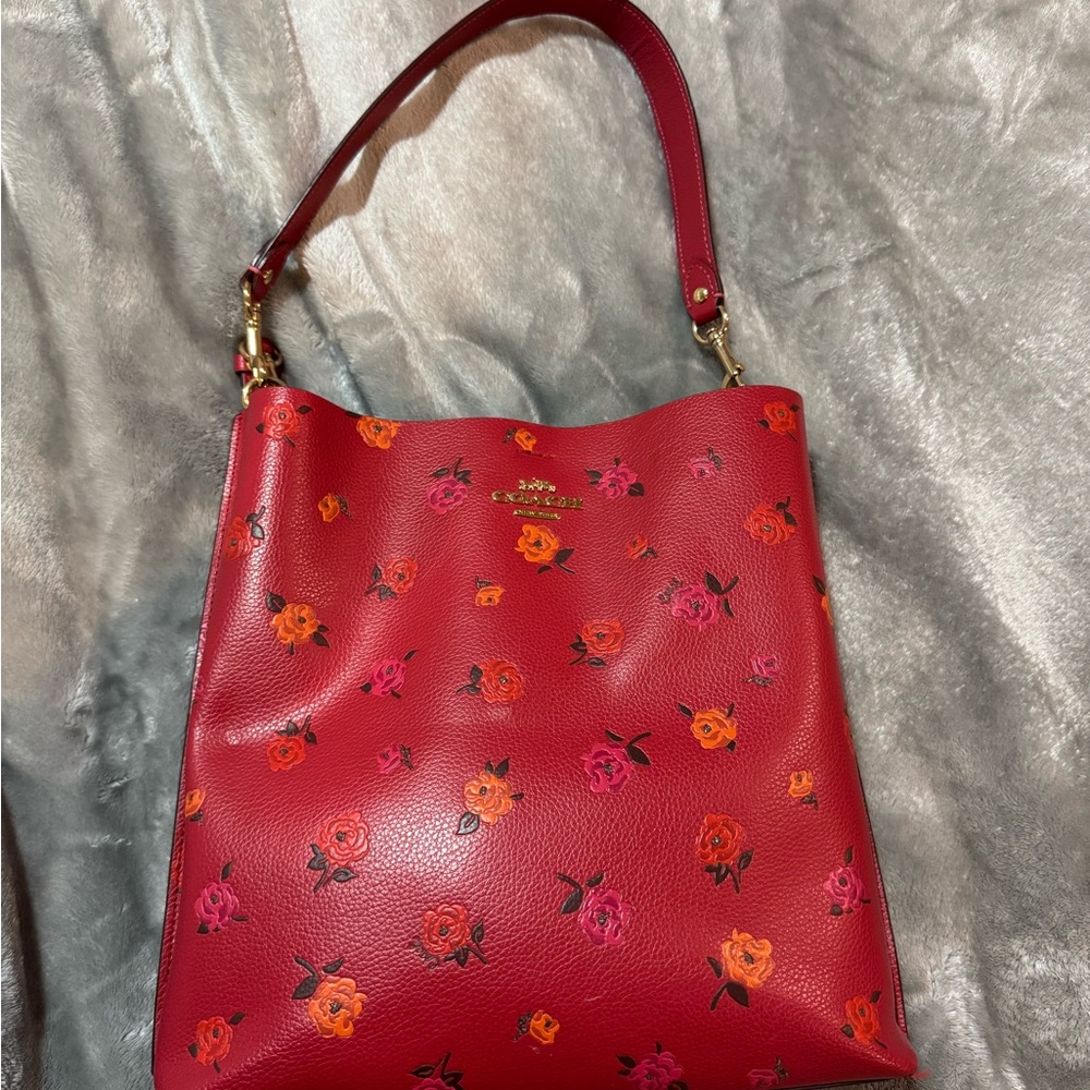 Coach Red and Orange roses Shoulder Bag with crossbody strap